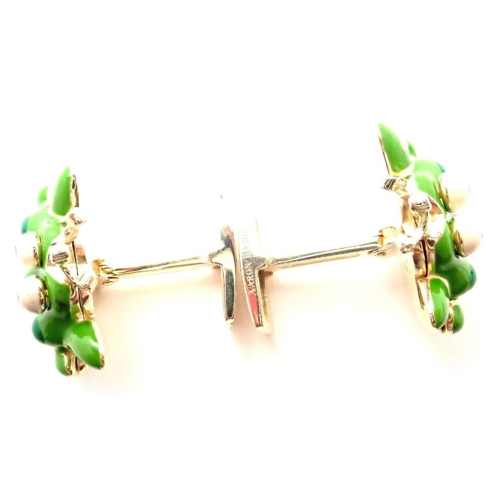 Authentic! Aaron Basha 18k Yellow Gold Diamond Enamel Frog Prince Cufflinks - Picture 7 of 7